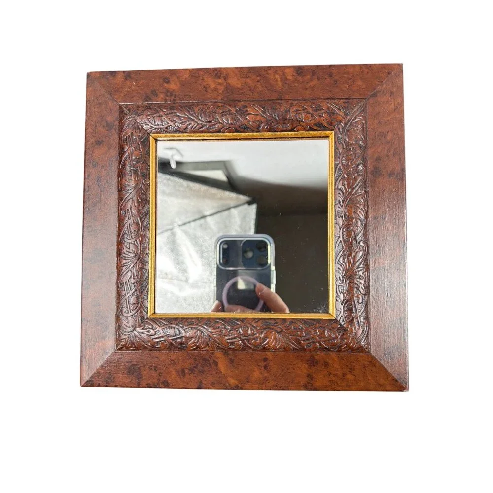 VTG Home Interiors Wood Wall Mirrors Set of 2 Square USA 2002 Tuscan Old World